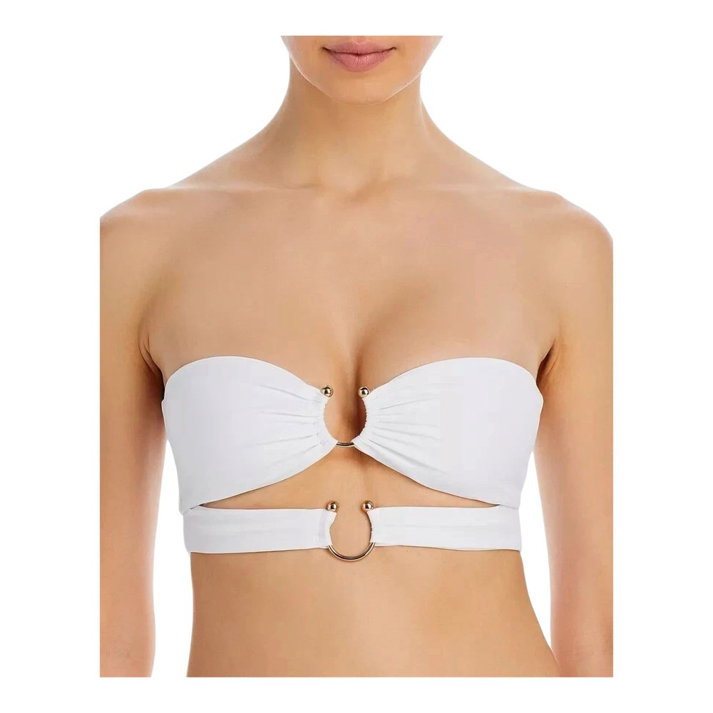 Jade Swim Strapless Lined Cutout Bikini Top White Size‎ L Ring Detail